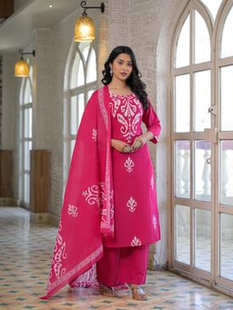 BERRYLICIOUS - Women Pink Printed Kurta Palazzo and Dupatta