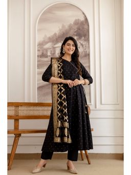 BERRYLICIOUS - Women Black Zari Woven Design Anarkali Pant with Dupatta