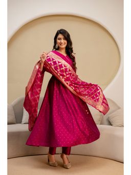 BERRYLICIOUS - Women Pink Zari Woven Design Anarkali Pant with Dupatta