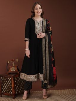 BERRYLICIOUS - Women Black Sequinned Embroidered Anarkali Pant and Dupatta