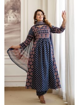 BERRYLICIOUS - Women Blue Printed Anarkali Pant and Dupatta
