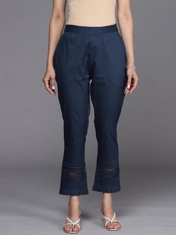 Libas - Navy Blue Cotton Solid Trouser