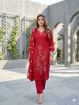 BERRYLICIOUS - Women Maroon Embroidered Kurta Pant and Dupatta