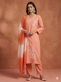 BERRYLICIOUS - Women Peach Embroidered Kurta Pant and Dupatta