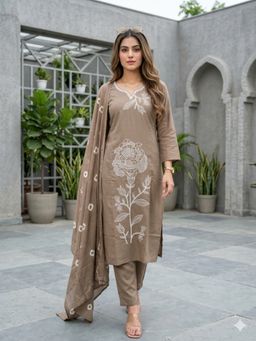 BERRYLICIOUS - Women Brown Embroidered Kurta Pant and Dupatta