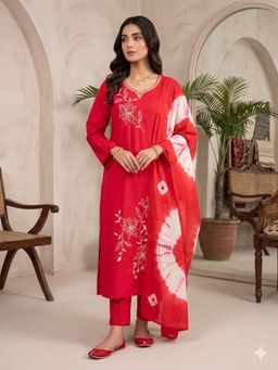 BERRYLICIOUS - Women Red Embroidered Kurta Pant and Dupatta