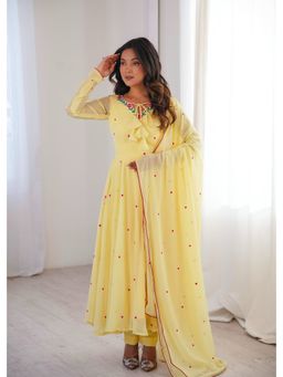 THE52 - Women'S Embroidery Work Flared Anarkali Pant and Dupatta