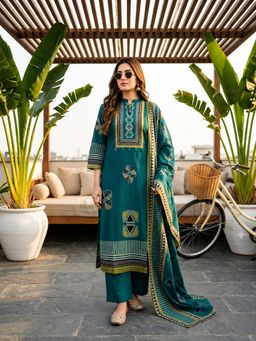 BERRYLICIOUS - Women Teal Printed Kurta Palazzo and Dupatta