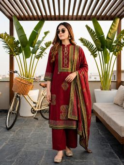 BERRYLICIOUS - Women Maroon Printed Kurta Palazzo and Dupatta