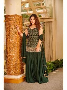 THE52 - Women'S Embroidery Work Straight Kurta Sharara and Dupatta