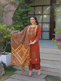 BERRYLICIOUS - Women Rust Printed Kurta Palazzo and Dupatta