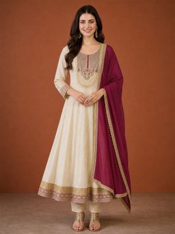 THE52 - Women'S Embroidery Work Flared Anarkali Pant and Dupatta