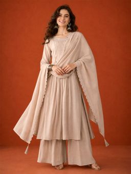 THE52 - Women'S Embroidery Work Straight Kurta Palazzo and Dupatta