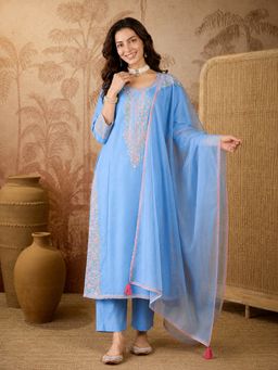 THE52 - Women'S Embroidery Work Straight Kurta Pant and Dupatta