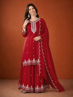 THE52 - Women'S Embroidery Work Straight Kurta Sharara and Dupatta