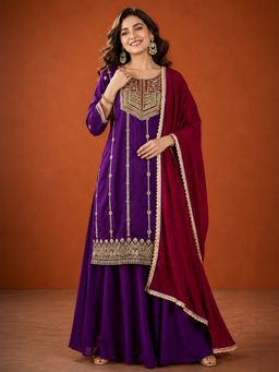 THE52 - Women'S Embroidery Work Straight Kurta Sharara and Dupatta