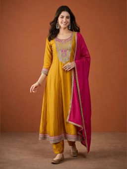 THE52 - Women'S Embroidery Work Flared Anarkali Pant and Dupatta