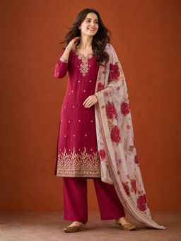 THE52 - Women'S Embroidery Work Straight Kurta Pant and Dupatta