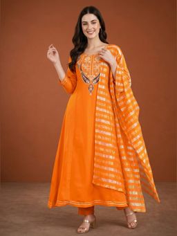 THE52 - Women'S Embroidery Work Flared Anarkali Pant and Dupatta