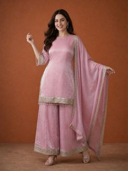 THE52 - Women'S Embroidery Work Straight Kurta Palazzo and Dupatta