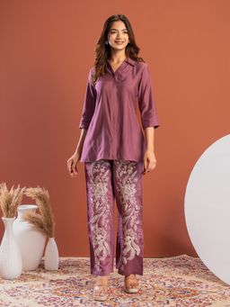 WEAVLLITE - Lavender Roman Silk Embroidered Co-Ord Set