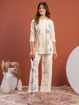 WEAVLLITE - Off-White Viscose Rayon Embroidered Co-Ord Set