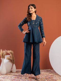 WEAVLLITE - Blue Roman Silk Embroidered Co-Ord Set