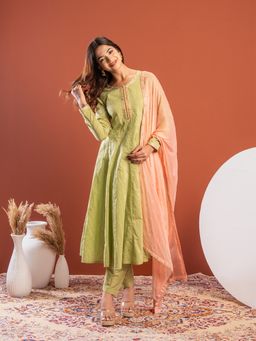WEAVLLITE - Green Silk Blend Embroidered Kurta Pant with Dupatta
