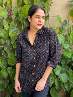 Sundarii - Alpha Ajrakh Hand Block Printed Black Shirt