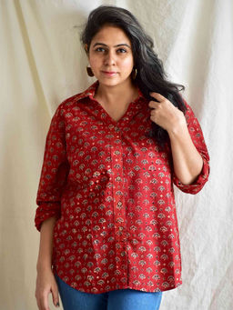 Sundarii - Curio Ajrakh Printed Cotton Maroon Shirt