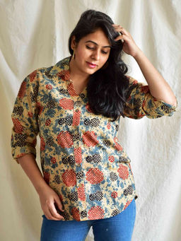 Sundarii - Multi-Color Bird Ajrakh Printed Cotton Shirt