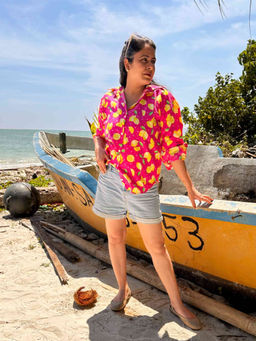 Sundarii - Robin Printed Cotton Oversized Pink Shirt