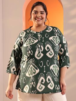 Extra love by Libas - Green Printed Straight Fit Kurti