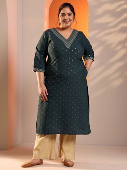 Extra love by Libas - Teal Woven Straight Fit Kurta
