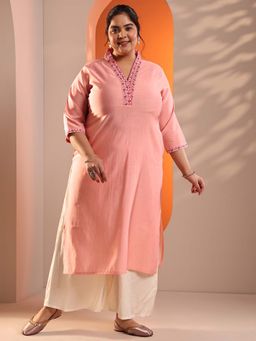 Extra love by Libas - Peach Floral Straight Fit Kurta