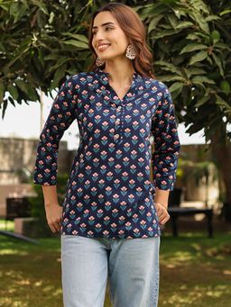 Rain & Rainbow - Blue Printed Regular Fit Top