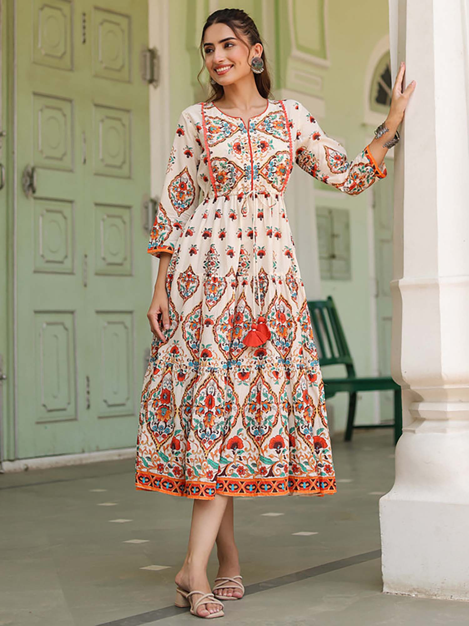 Multi-Color Floral A-Line Fit Dress-image-24