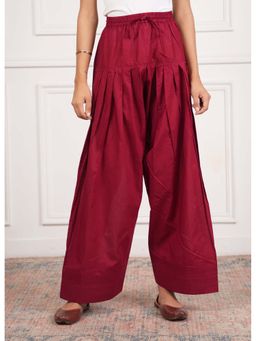 HOUSE OF KARI - Maroon Solid Loose Fit Palazzo
