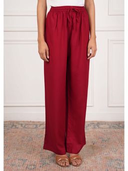 HOUSE OF KARI - Maroon Solid Loose Fit Palazzo