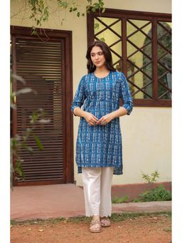 SAVI - Blue Printed Regular Fit Kurta