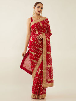 Soch - Embroidered Georgette Saree with Unstitched Blouse