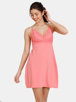 Zivame - Disco Lace N Mesh Baby Doll With Thongs - Tea Rose Pink