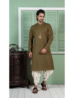 KISAH - Men Olive Kurta Set (Set of 2)