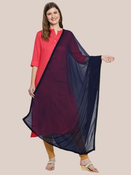 Dupatta Bazaar - Womens Plain Navy Blue Chiffon Dupatta with Border Lace