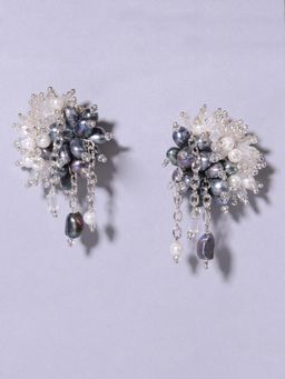 House of D'oro - Ink Blue and White Studs with Pearl Shells and Crystals