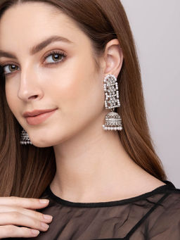 Indya - White Pearl Stone Jhumka Earrings