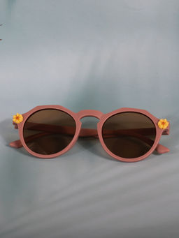 DukieKooky - Unisex Kids Brown Sunglasses with Flowers