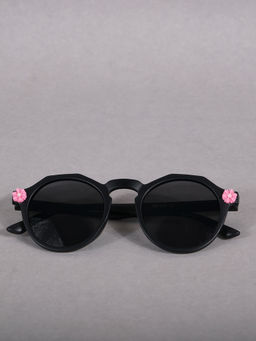 DukieKooky - Unisex Kids Black Sunglasses with Flowers
