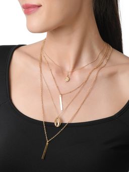 Lilly & Sparkle - Gold Toned Four Layered Necklace With Shell And Bar Pendant