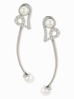 Voylla - American Diamond CZ White Gold Plated Pearl Brass Drop Earrings